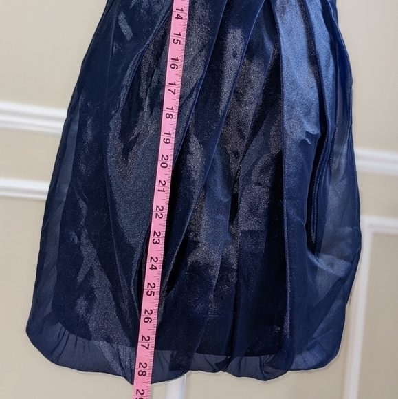 Draped Bodice Ruched Strapless Cocktail Dress in Rich Navy by White by Vera Wang - Picture 4 of 6